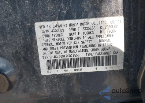 2007 Acura Tsx z USA, uszkodzony, nr VIN JH4CL969X7C021556